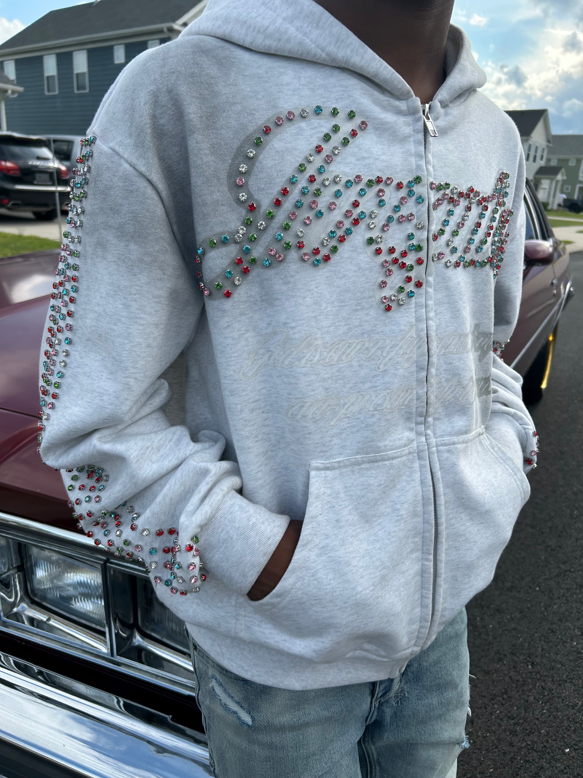 Irregular Gemstone Zip Up