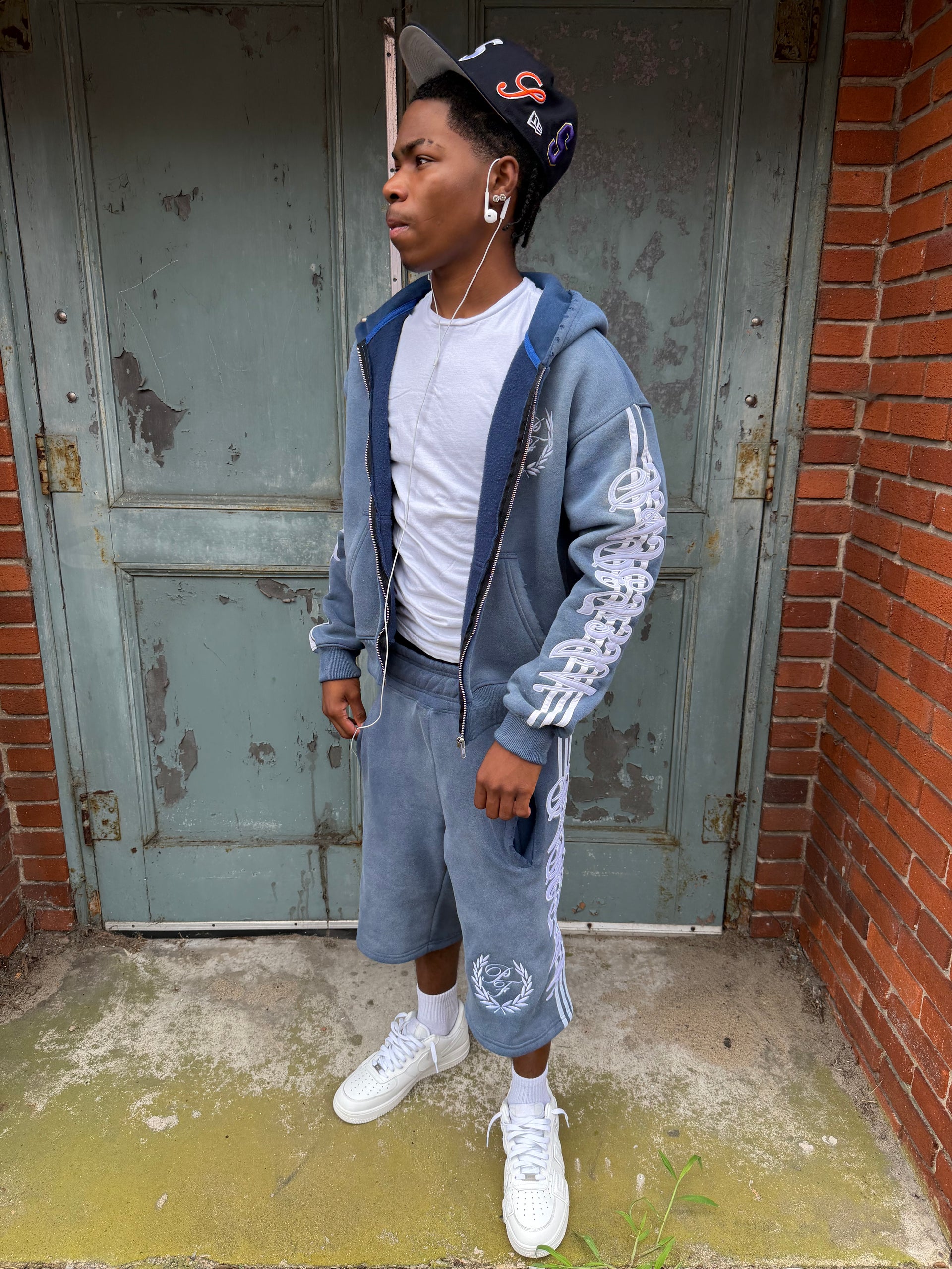 Washed Blue 3/4 Short Set