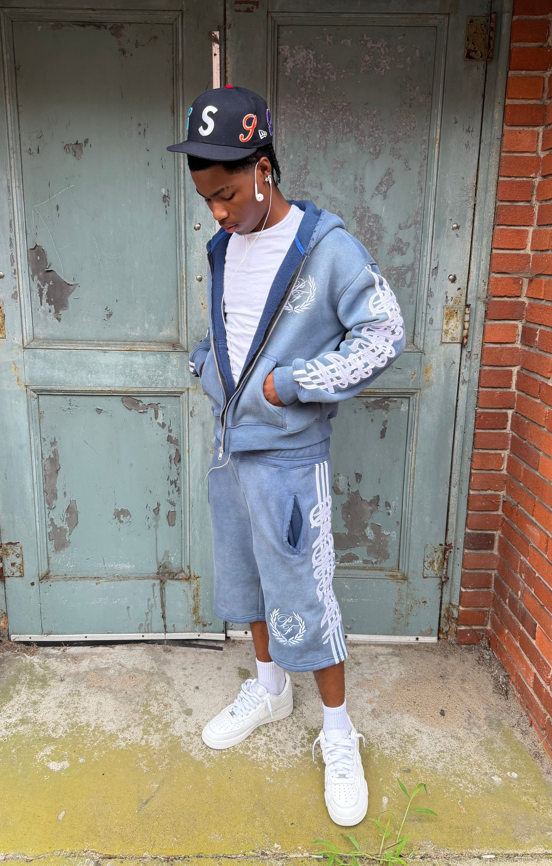 Washed Blue 3/4 Short Set